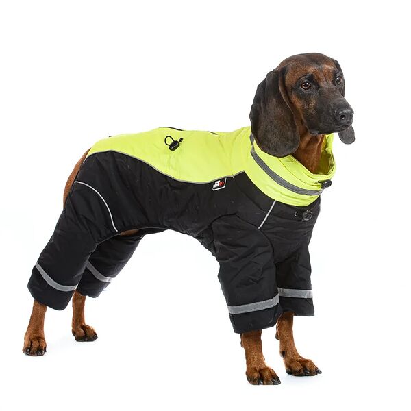 Попона с меховым воротником для собак крупных пород черная S зеленый (унисекс)