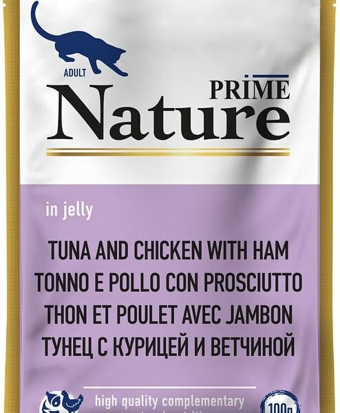 Влажный корм для кошек Prime Nature Тунец, курица и ветчина в желе 100г