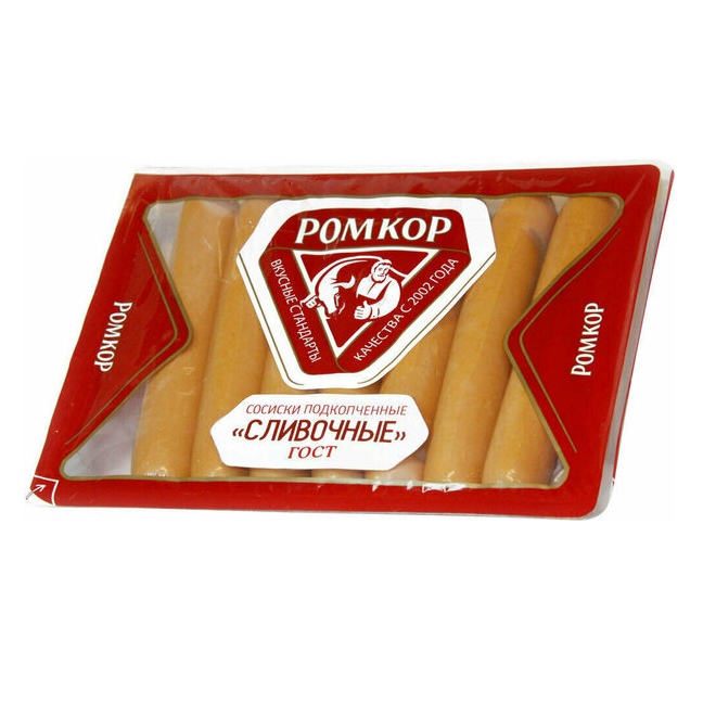 

Сосиски Ромкор Сливочные подкопченные ГОСТ 370 г