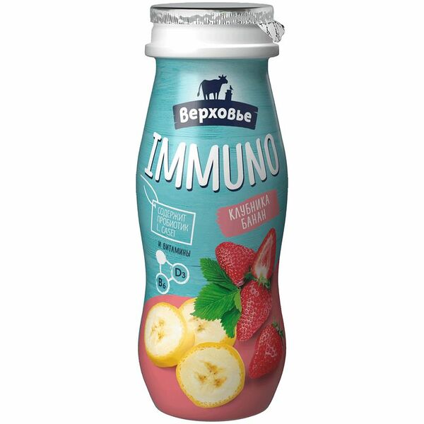 Продукт кисломолочный Верховье Immuno Клубника, банан 2% 90г