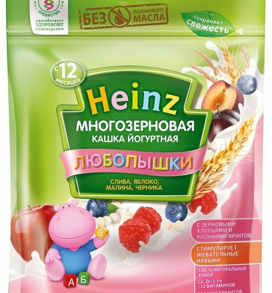 Каша йогуртная многозерновая Heinz Любопышки Слива, яблоко, малина, черника, с 12 месяцев