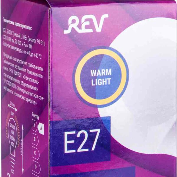 Лампа светодиодная REV E27 2700К теплый свет, груша, 10 Вт