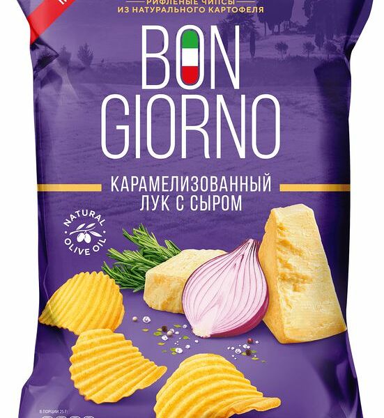 Чипсы картофельные Bon Giorno карамелизированный лук с сыром