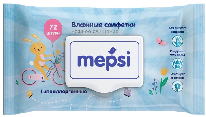 

Салфетки влажные Mepsi детские гипоаллергенные 72 шт