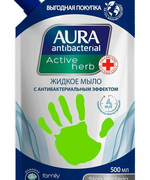 Мыло жидкое Aura антибактериальное с ромашкой, 500мл