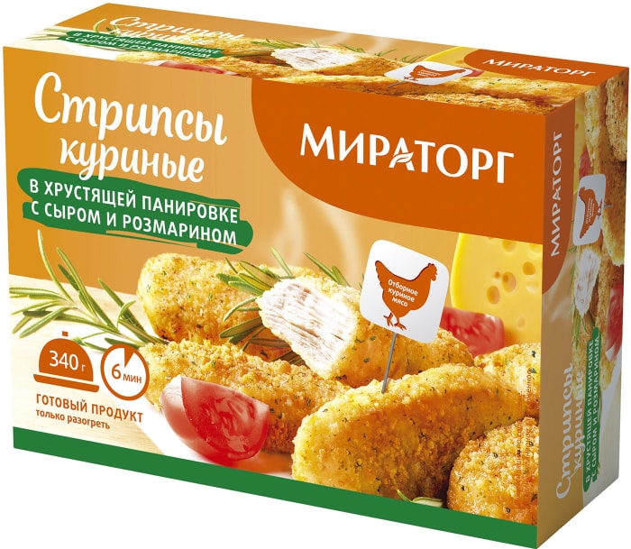 

Стрипсы куриные Мираторг с сыром и розмарином в хрустящей панировке 340 г