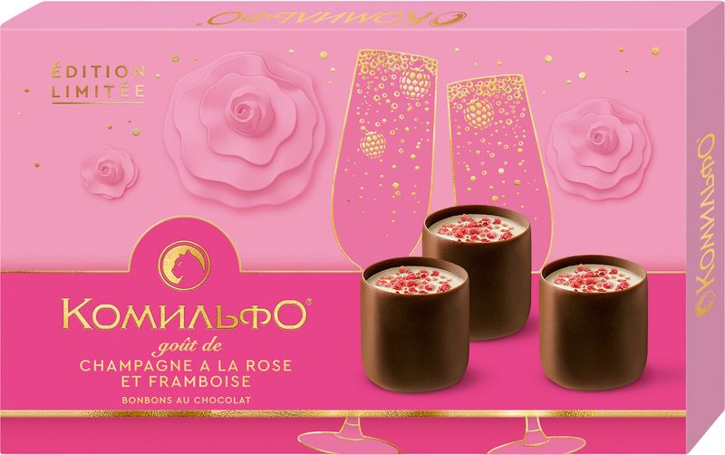 

Коробки конфет Комильфо со вкусами шампанского, розы и малины 116 г