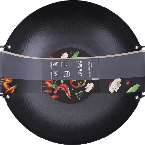 Сковорода-вок HOMECLUB 32см, с двумя ручками, углеродистая сталь, антипригарное покрытие, Арт. CSW-001