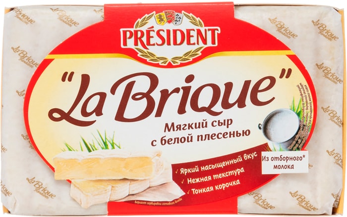 

Сыр мягкий President La Brique с белой плесенью 45%, 200 г