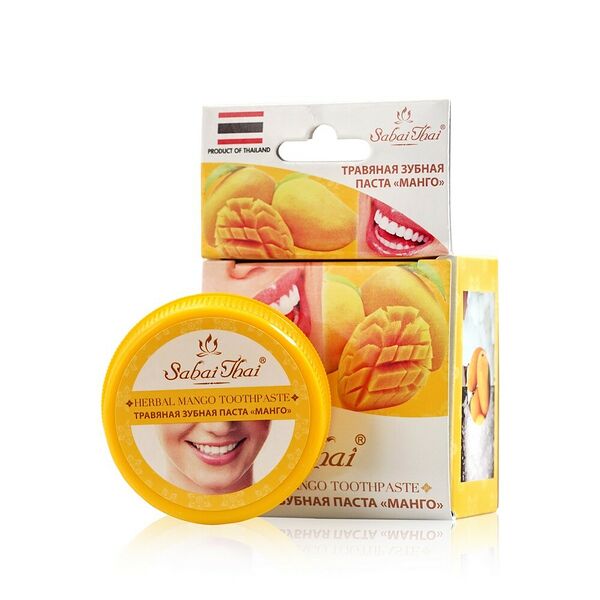 Травяная зубная паста Sabai Thai отбеливающая манго