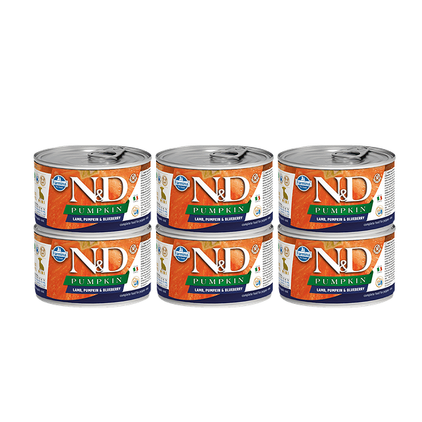 Корм для щенков FARMINA N&D Pumpkin для мелких пород, тыква, ягненок и черника банка 140г (упаковка - 6 шт)