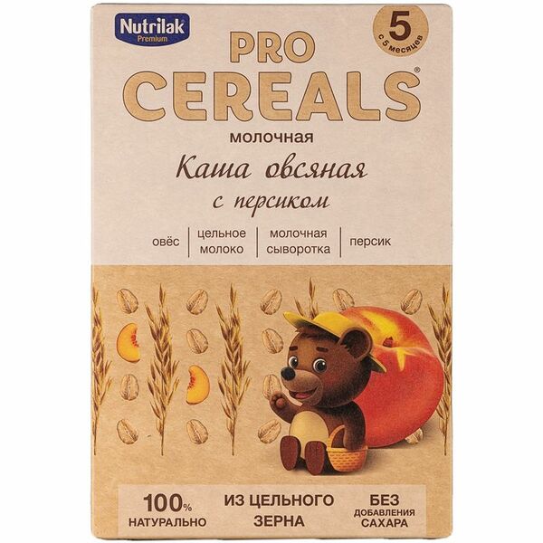 Каша овсяная молочная Nutrilak Premium Pro Cereals с персиком, с 5 месяцев