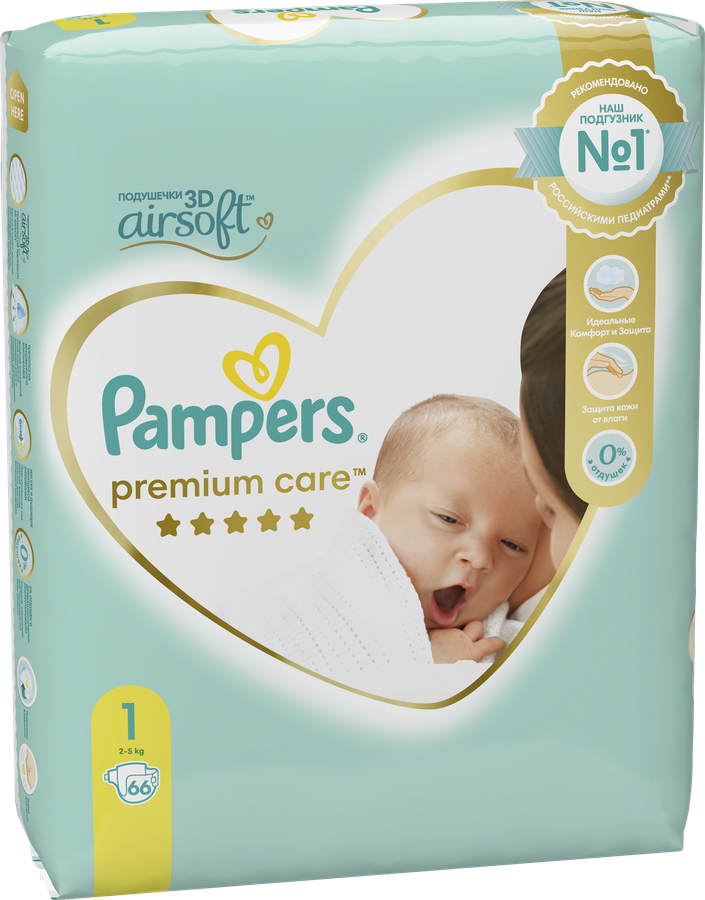 

Подгузники детские PAMPERS Premium Care Newborn 2–5 кг, 66 шт
