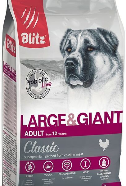 Сухой корм для собак Blitz для крупных и огромных пород с курицей 2кг