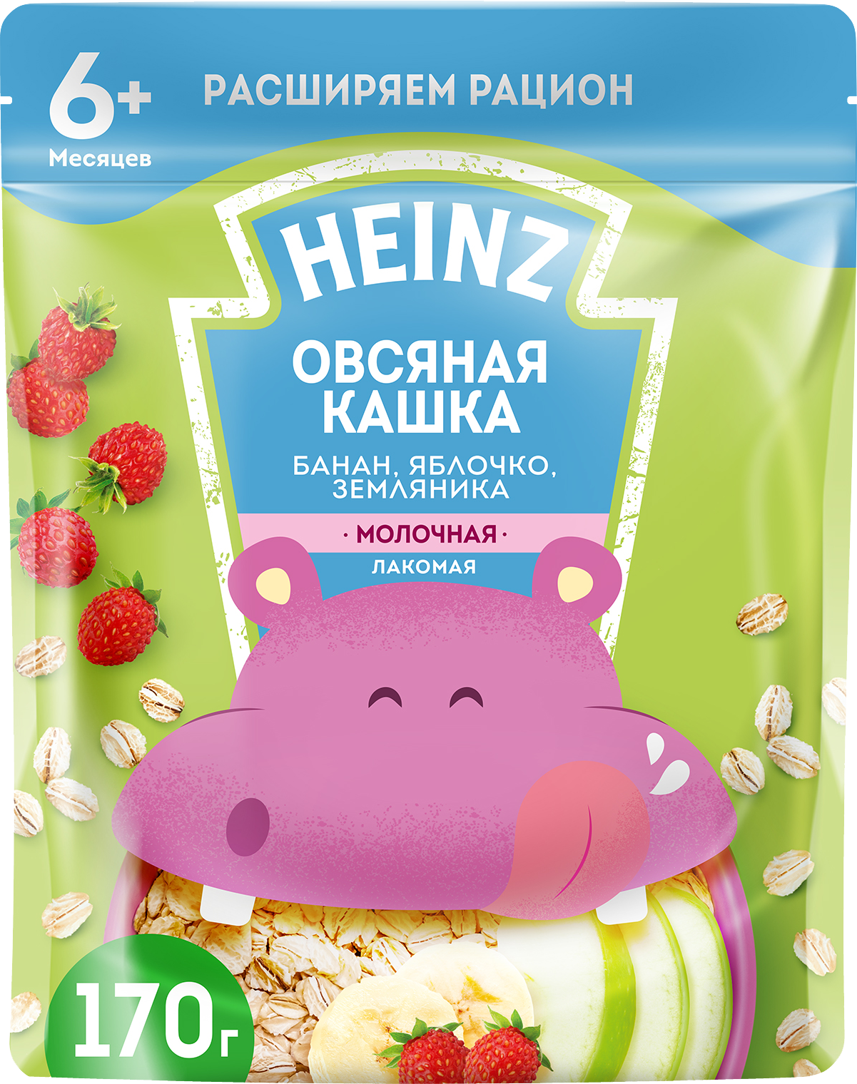 

Каша Heinz Я расту Лакомая мол овсяная Банан-яблоко-земляника