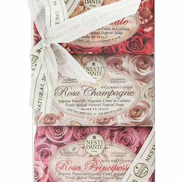 NESTI DANTE Набор мыла Rosa (Роза Принцесса 150 г + Роза Шампань 150 г + Роза чувственная 150 г)