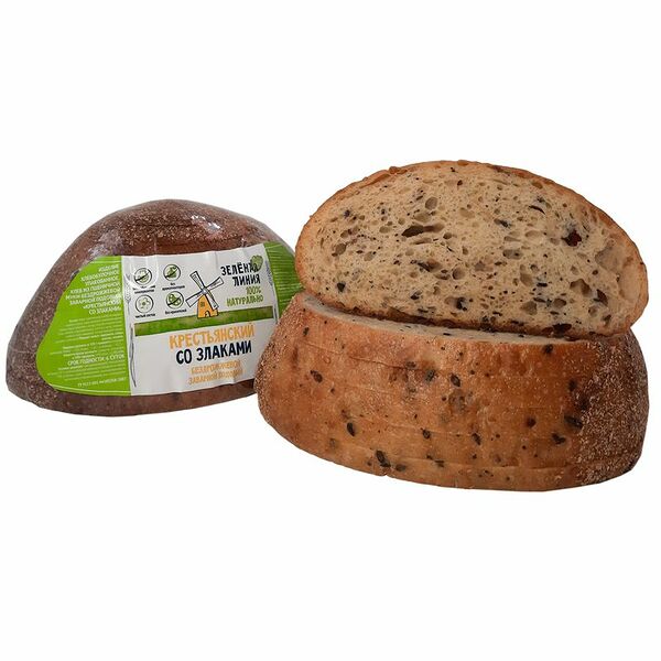 Хлеб Крестьянский пшеничный бездрожжевой подовый со злаками Зелёная Линия, 300г