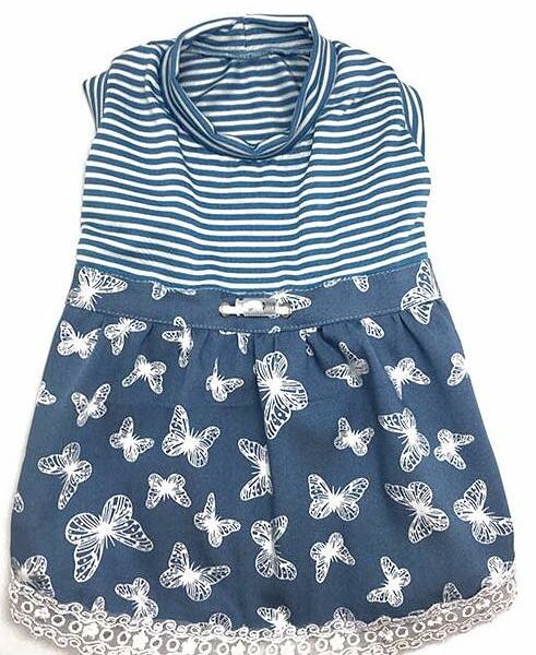 Yoriki Сарафан для собак Бабочки L голубой (девочка)
