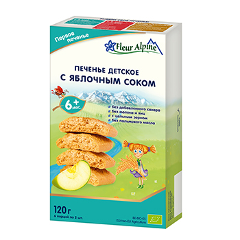 

Печенье Fleur Alpine детское первое с яблочным соком с 6 месяцев 120 г