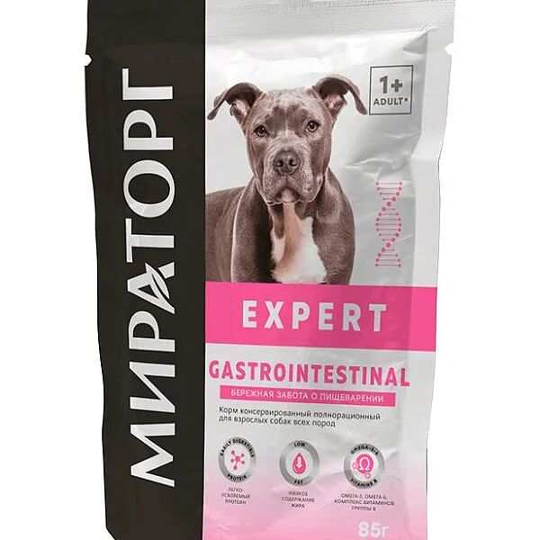Корм консервированный полнорационный Expert Gastrointestinal для взрослых собак всех пород бережная забота о пищеварении Winner Мираторг 85г
