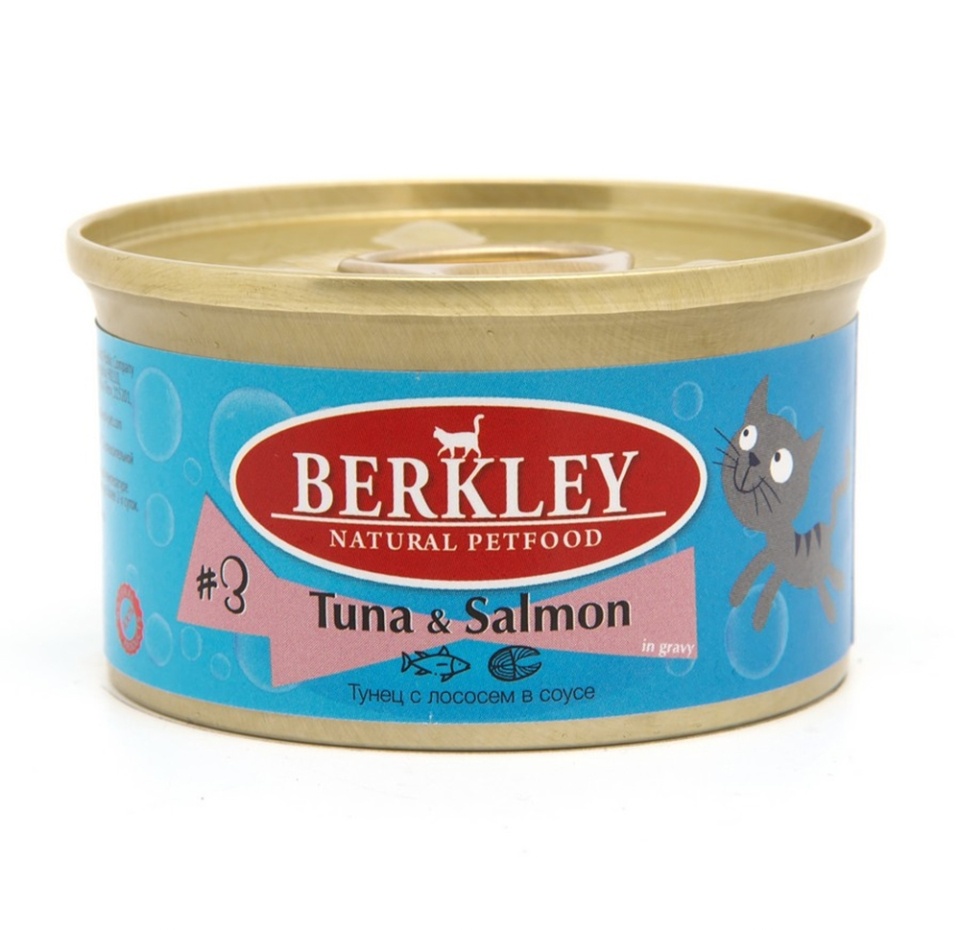 

Корм для кошек Berkley №3 Тунец с лососем в соусе банка 85 г