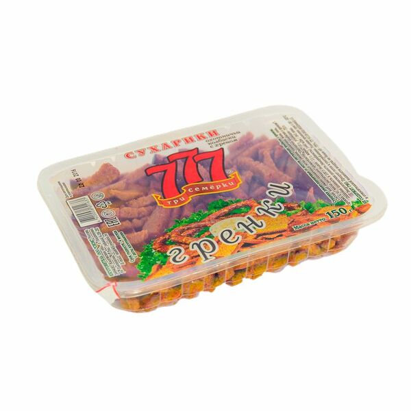 Сухарики 777 Гренки ржано-пшеничные Охотничьи колбаски с хреном 150г