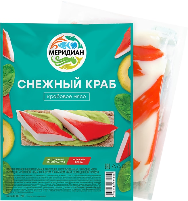 

Крабовое мясо (имитация) Меридиан Снежный краб 200 г