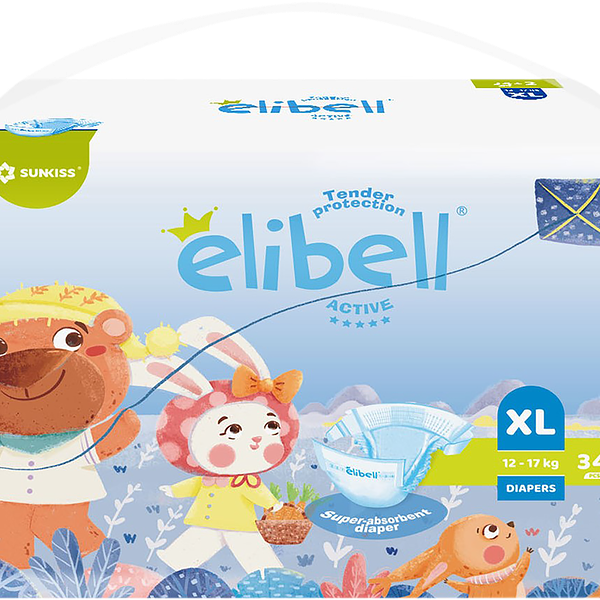 Подгузники детские ELIBELL Active XL 12–17кг, 36шт
