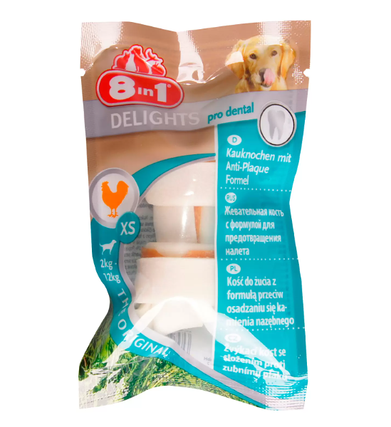Лакомство для собак Dental Delights Pro Dental 8in1 XS Косточки с куриным мясом для мелких собак с минералами 12 г