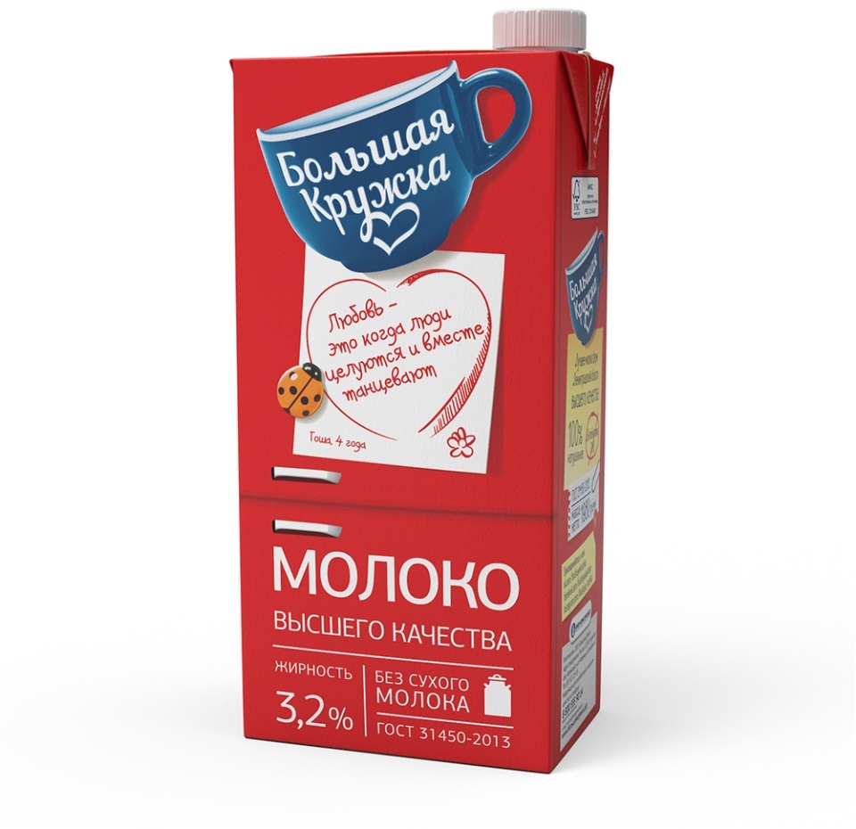 

Молоко Большая Кружка ультрапастеризованное, 3.2% 1980 мл