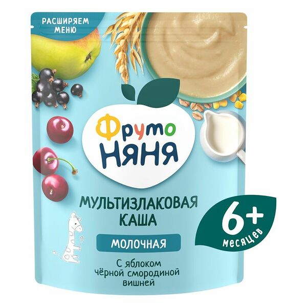 Каша ФрутоНяня мультизлаковая яблоко-вишня-чёрная смородина с 6 месяцев, 200г