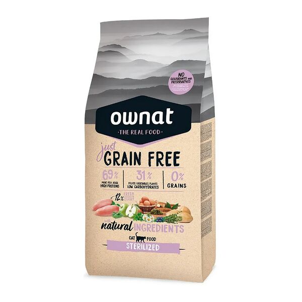 Grain Free Just сухой корм Ownat для стерилизованных кошек беззерновой с курицей