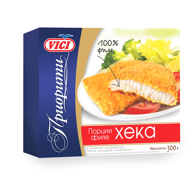 Хек перуанский филе порции в панир Приорити обжар зам 300г карт/кор VICI