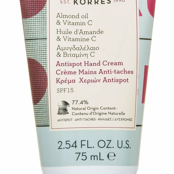 Крем для рук Korres против пятен с органическим миндальным маслом и витамином С SPF 15, 75 мл