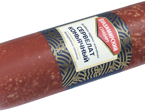 Колбаса ВЛАДИМИРСКИЙ СТАНДАРТ сервелат Коньячный кат.В в/к в/у вес 