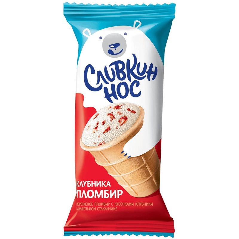 

Мороженое Сливкин нос пломбир с кусочками клубники 90 г