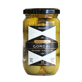 Оливки Torre Real зеленые Гордаль королевские с косточкой в оливковом маринаде
