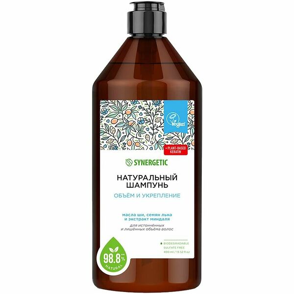 Шампунь Synergetic Объем и укрепление бессульфатный, 400 мл