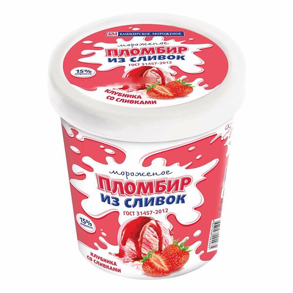 Мороженое Башкирское Мороженое Пломбир из сливок клубника со сливками