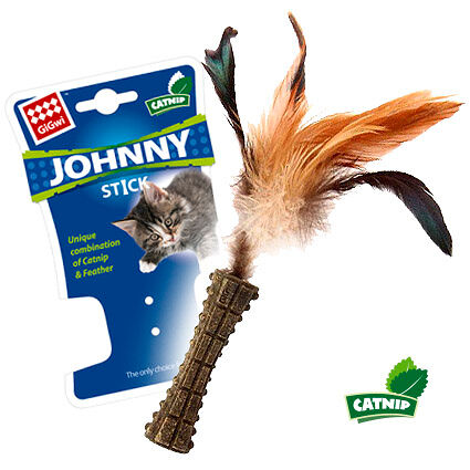 GiGwi Johnny stick прессованная кошачья мята с пером 8*2,5*2,5 см
