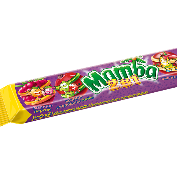 Мамба 2в1 Жевательные конфеты мал-перс,смор-лайм,виш-бан,арбуз-ябл  вес 79,5 г. STORCK ГЕРМАНИЯ