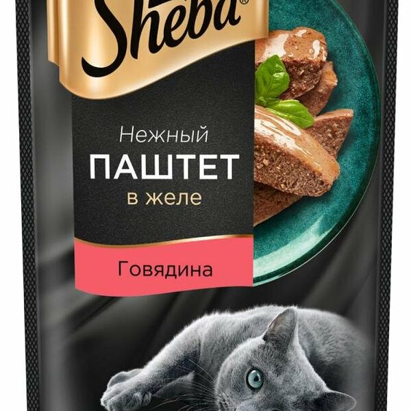 Влажный корм для кошек Sheba Нежный паштет в желе с говядиной