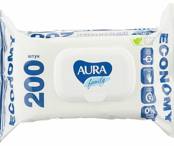 Салфетки влажные Aura Family, 200 шт.