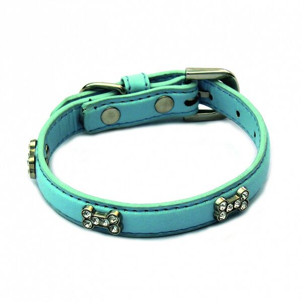 Ошейник для собак КАСКАД  Колибри  перламутровый с укр.  Косточки со стразами  15ммх35см голубой