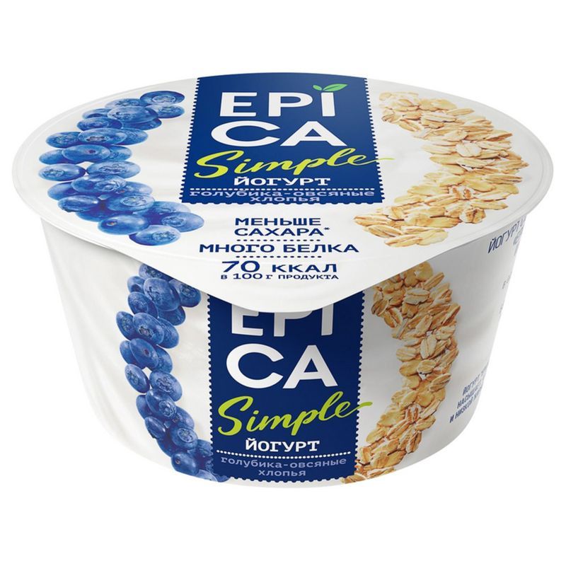 

Йогурт Epica Simple голубика овсяные хлопья 1.5%, 130 г