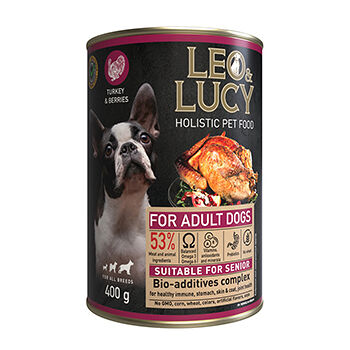 Влажный корм для собак  Leo&Lucy паштет с индейкой и ягодами подходит пожилым 400г