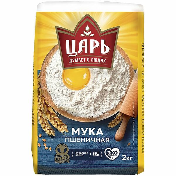 Мука Царь пшеничная хлебопекарная, высший сорт 2 кг