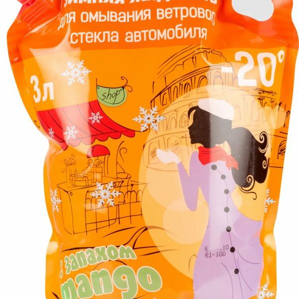 Жидкость для омывания ветрового стекла автомобиля зимняя Delta с запахом mango до -20°С, 3 л