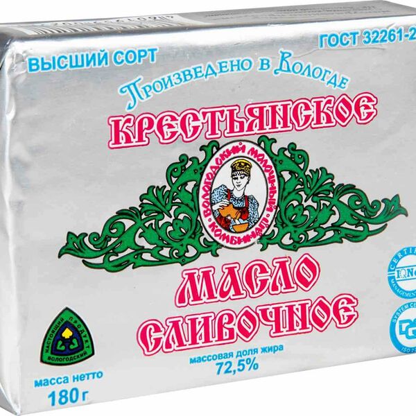 Масло МК Вологодский сливочное Крестьянское 72,5% без змж 180 г