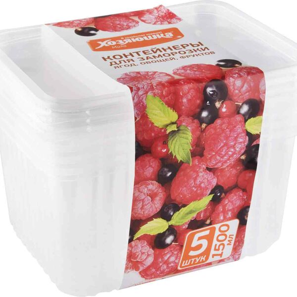 Контейнеры для заморозки ягод, овощей, фруктов Хозяюшка Мила 19×14,5×10 см, 1500 мл, 5 шт.